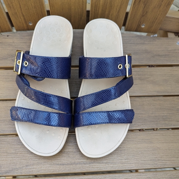 Vionic Shoes - Vionic Womens Pacific Rio Blue Slip On Strappy Slides Sandals Shoes Size 8